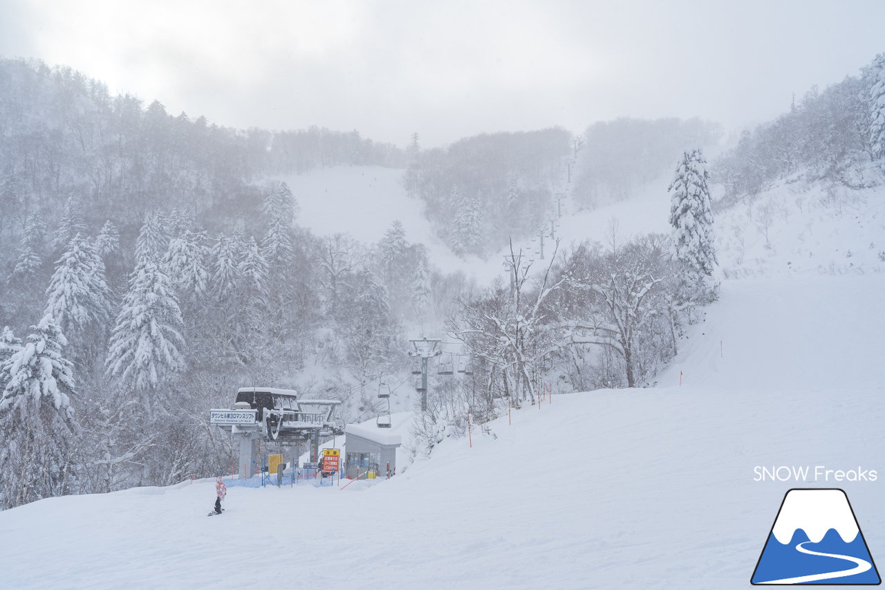 富良野スキー場｜標高1,074ｍ。富良野ZONE山頂エリア本日開放！山頂から山麓まで滑り応えたっぷり標高差約800ｍのロングダウンヒルと、ふわふわと舞う粉雪を同時に楽しめる富良野スキー場って、やっぱり凄い☆